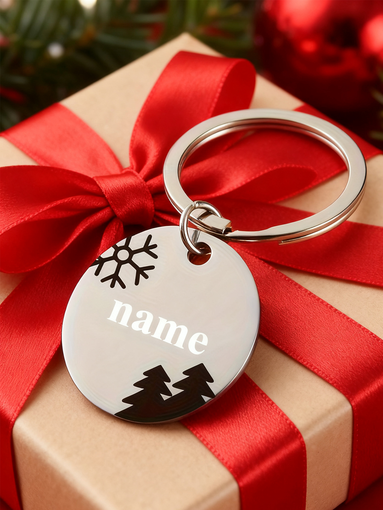 Custom Stainless Steel Christmas Keychain